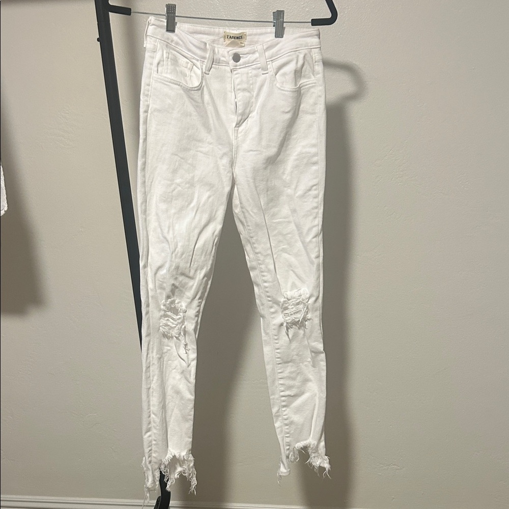 White Distressed L'AGENCE High Line High Rise Distressed Stretch Jean